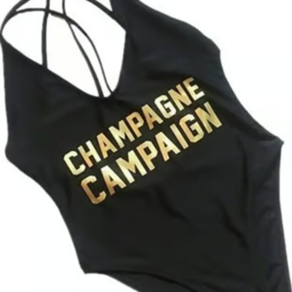 Black Classic Swimsuit CHAMPAGNE CAMPAIGN EUC Size XL NWOT #M-020